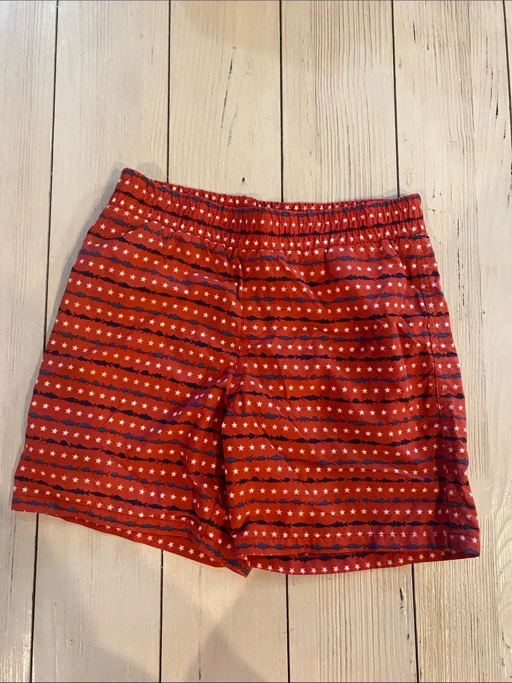 Columbia Red and Navy Star-Stripe Kids Swim Trunks